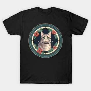 American Shorthair Cat Floral Ornament T-Shirt